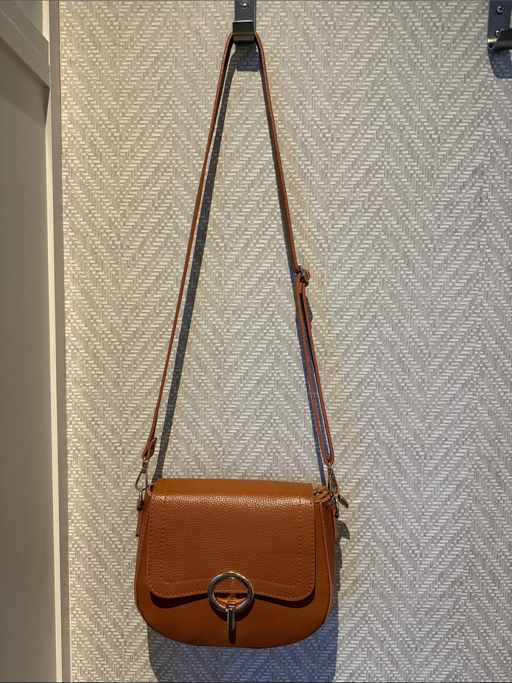 Persaman New York Pebbled Saddle Crossbody in Cognac Brown
